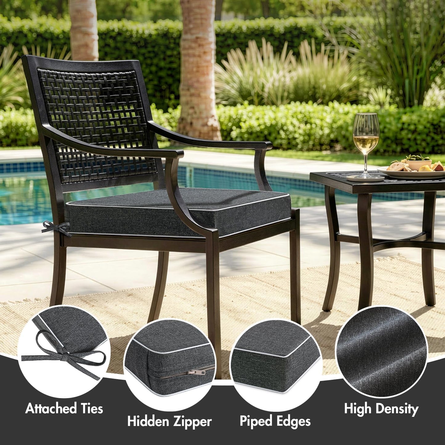 MIULEE Beige Outdoor Bench Cushion Set of 1, 48x18x3 Inch Waterproof Patio Seat Cushions for Swing and Outdoor Furniture Couch Sofa, 3 Year Color Fastness High Density Foam with Adjustable Ties