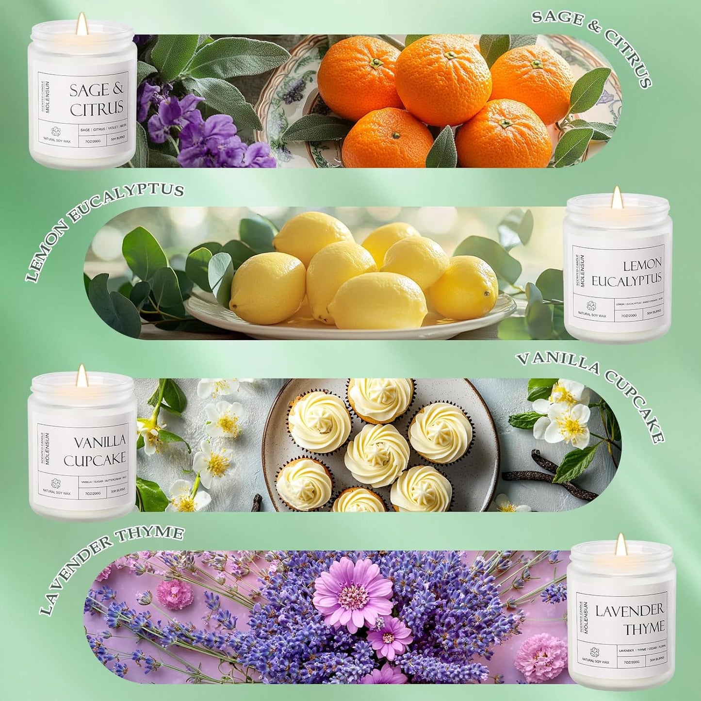 Molensun Lemon Eucalyptus Scented Candles, Aromatherapy Jar Candle, 7 oz Long Lasting Candles, Soy Wax Candle Gift for Women