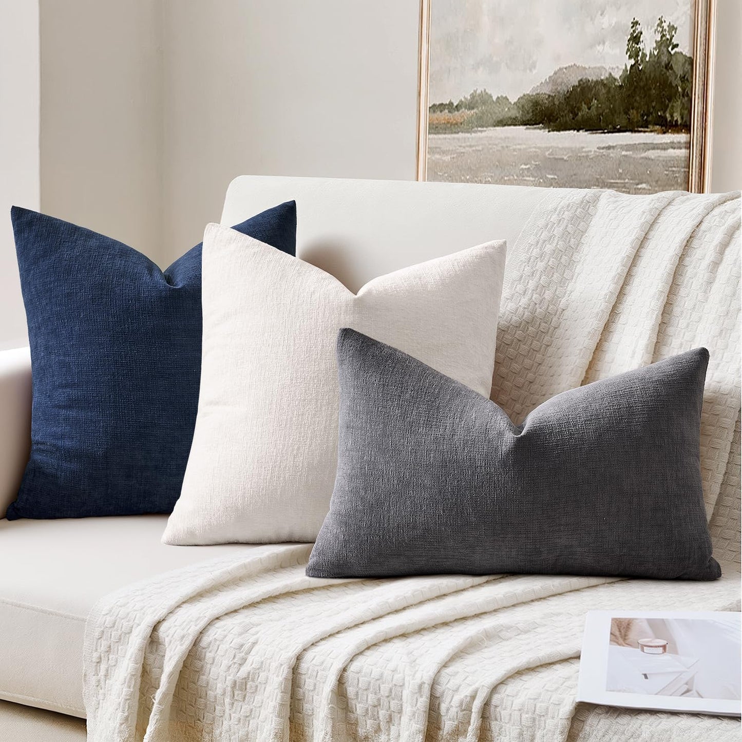 MIULEE Olive Green Couch Pillow Covers 18x18 Inch, Set of 2 Soft Chenille Decorative Square Throw Pillow Covers Farmhouse for Sofa Living Room Bed