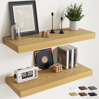 72 Inch Long Floating Shelves for Wall Set of 2, 12"D Wood Grain Bathroom Shelves with Invisible Brackets, Easy Install Engineered Wood Storage Shelves for Kitchen, Living Room, Bedroom, Black Finish