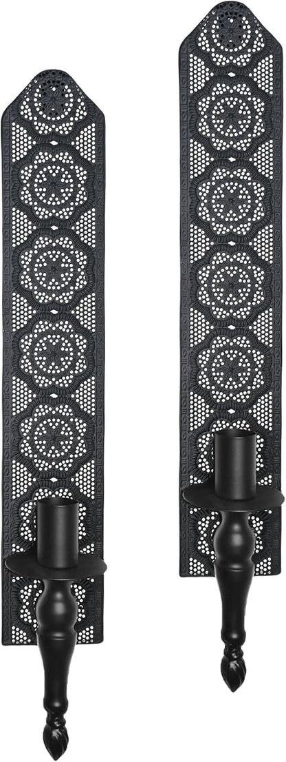Metal Wall Candle Sconce Holder Set of 2 Hanging Wall Mounted Candle Sconces Holder, Wall Sconces Decor for Bedroom Dining Room, Black 10inch×6inch