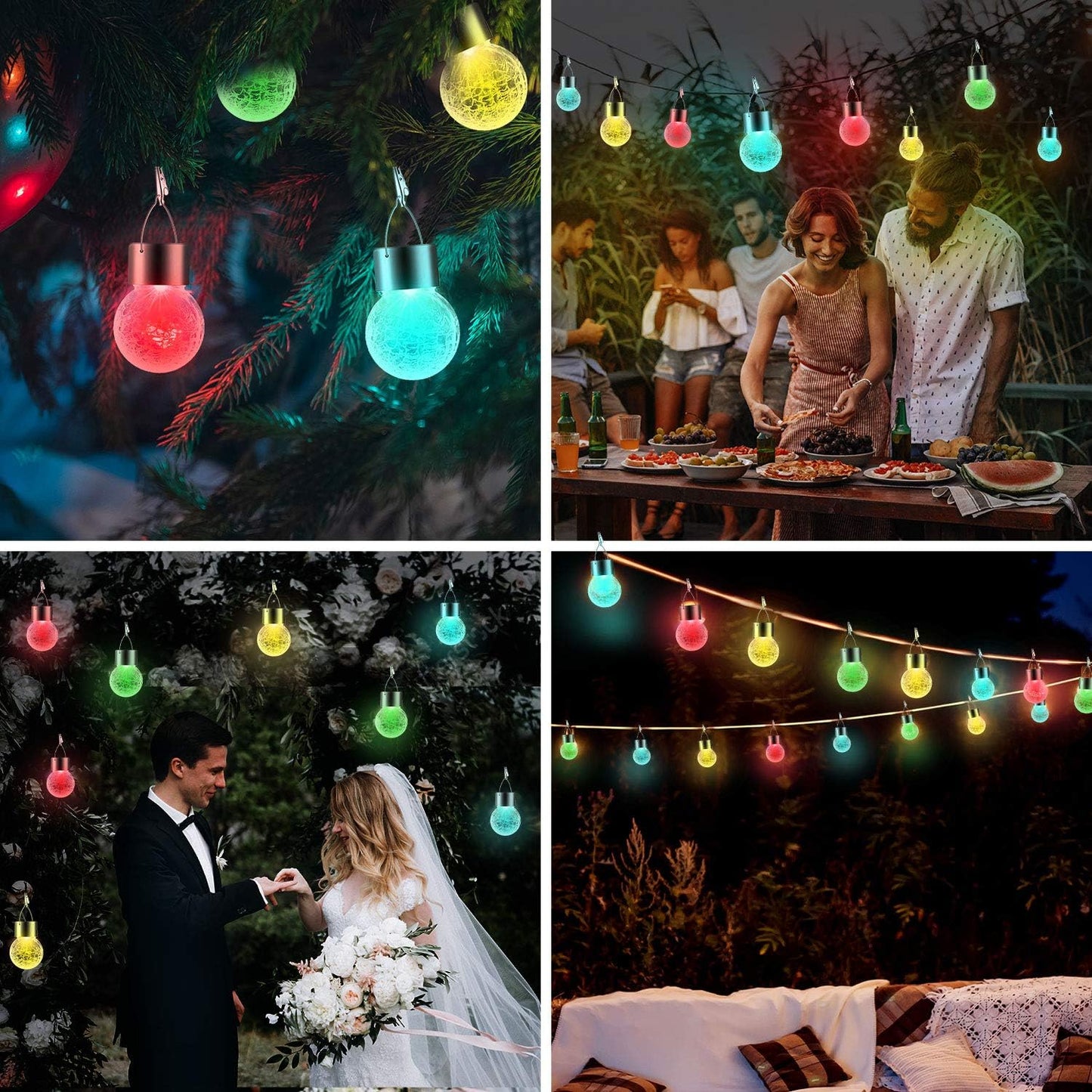 Solar Outdoor Lights Decorative 12 Pack, Hanging Solar Garden Lights Waterproof, Solar Powered Globe Cracked Glass Ball Lantern for Yard Patio Fence Tree Umbrella Holiday Decoration, Warm White
