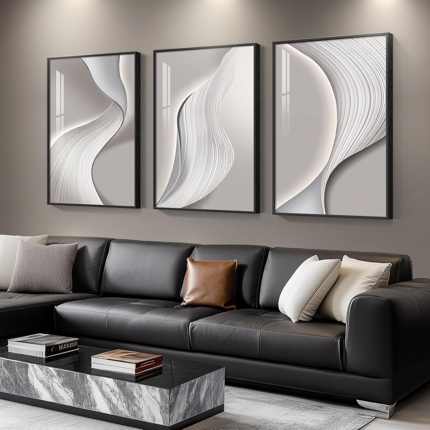 Framed Modern Luxury Gold Wall Art, Set of 3 Piece Contemporary Paintings Artwork for Walls, Golden Prints Pictures with Gold Frame, Wall Decor for Living Room, Hallway, Bedroom, Office 16x24 Inch