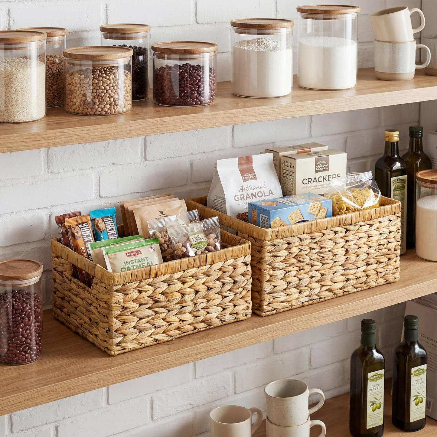 StorageWorks Wicker Basket, Baskets for Organizing, Storage Basket with Built-in Handles, Water Hyacinth Shelves (Medium 2-Pack, Natural Hyacinth)
