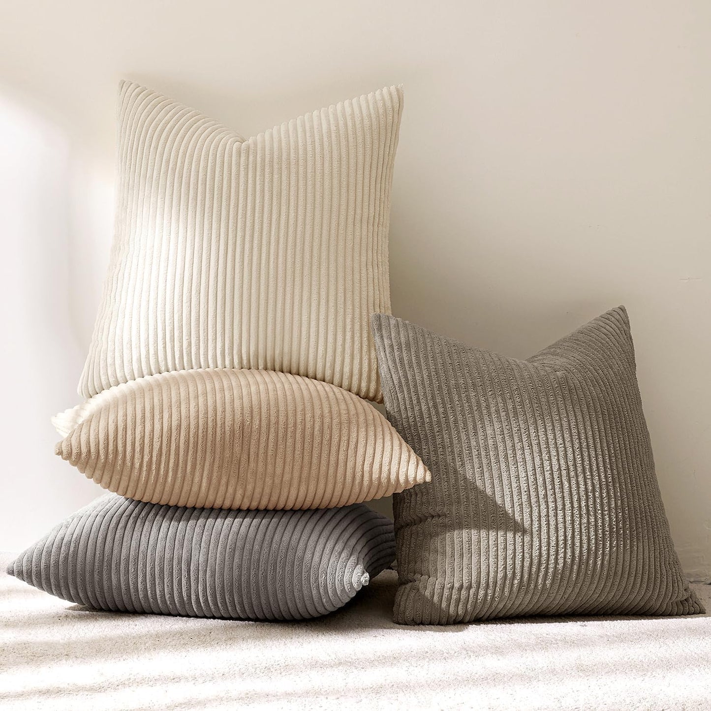 MIULEE Boho Farmhouse Sage Green Throw Pillow Covers 18x18 Inch Set of 4 Mordern Nordic Cushion Covers Soft Corduroy Spring Home Decor for Couch Bed Sofa Living Room Forest Green