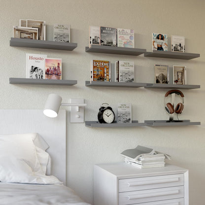 RICHER HOUSE 5 Set Floating Wall Mounted Shelves, Black Shelves for Wall Decor, Modern Picture Ledge Shelf with Lip for Storage, Nursery, Bedroom, Living Room, Bathroom - Black