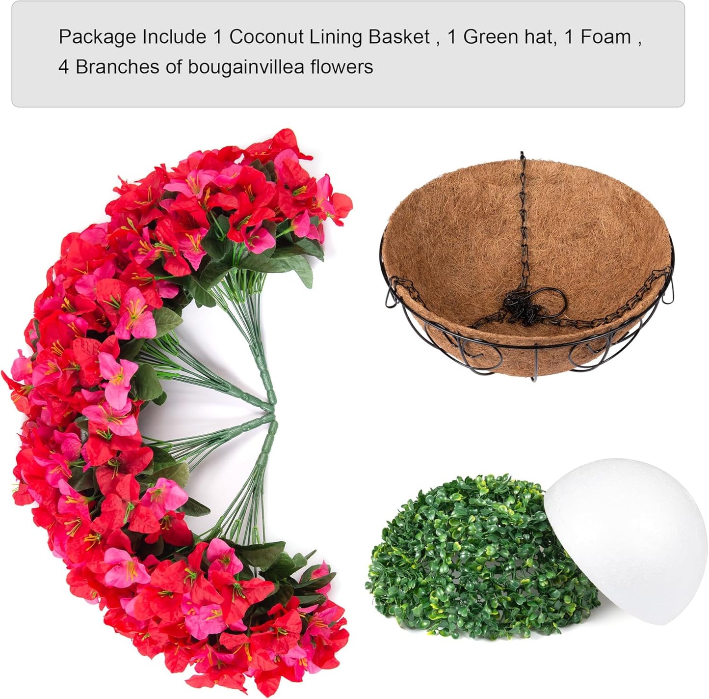 Artificial Hanging Flowers Faux Plants Basket for Outdoors Spring Summer Decor, Fake Silk Bougainvillea in Planter Outdoor Look Real UV Resistant Faux Flower for Outside Porch Patio Garden Home, White