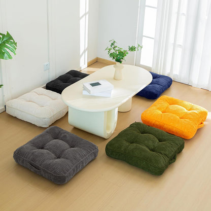 HIGOGOGO 6" Extra Thick Floor Pillow Cushion for Adults, Meditation Cushion Pillow, Large Square Floor Sitting, Tufted Corduroy Cover, for Tatami Living Room or Yoga, 22x22 Inch, 2Pack, Dark Grey