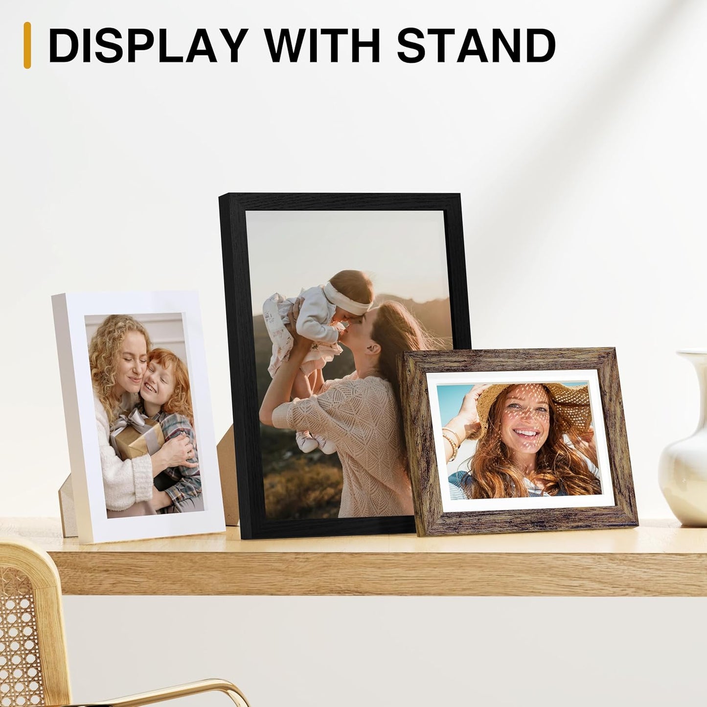 Vittanly 15 Pack Picture Frames Collage Wall Decor for Mounting or Tabletop Display, Gallery Frame Set for Family, Multi Sizes Including 3pcs 8x10, 6pcs 5x7, 6pcs 4x6, Black