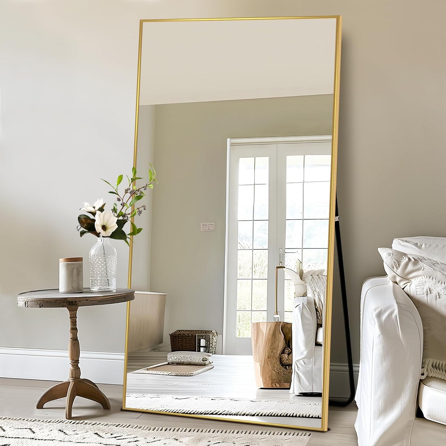 NicBex Full Length Mirror with Stand, 56"x19" Aluminum Alloy Frame Floor Mirror, Black, Shatter-Proof Glass - Free Standing, Leaning Against Wall or Wall-Mounted, for Bedroom Living Room Dressing Room
