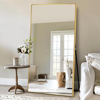 NicBex Full Length Mirror with Stand, 56"x19" Aluminum Alloy Frame Floor Mirror, Black, Shatter-Proof Glass - Free Standing, Leaning Against Wall or Wall-Mounted, for Bedroom Living Room Dressing Room