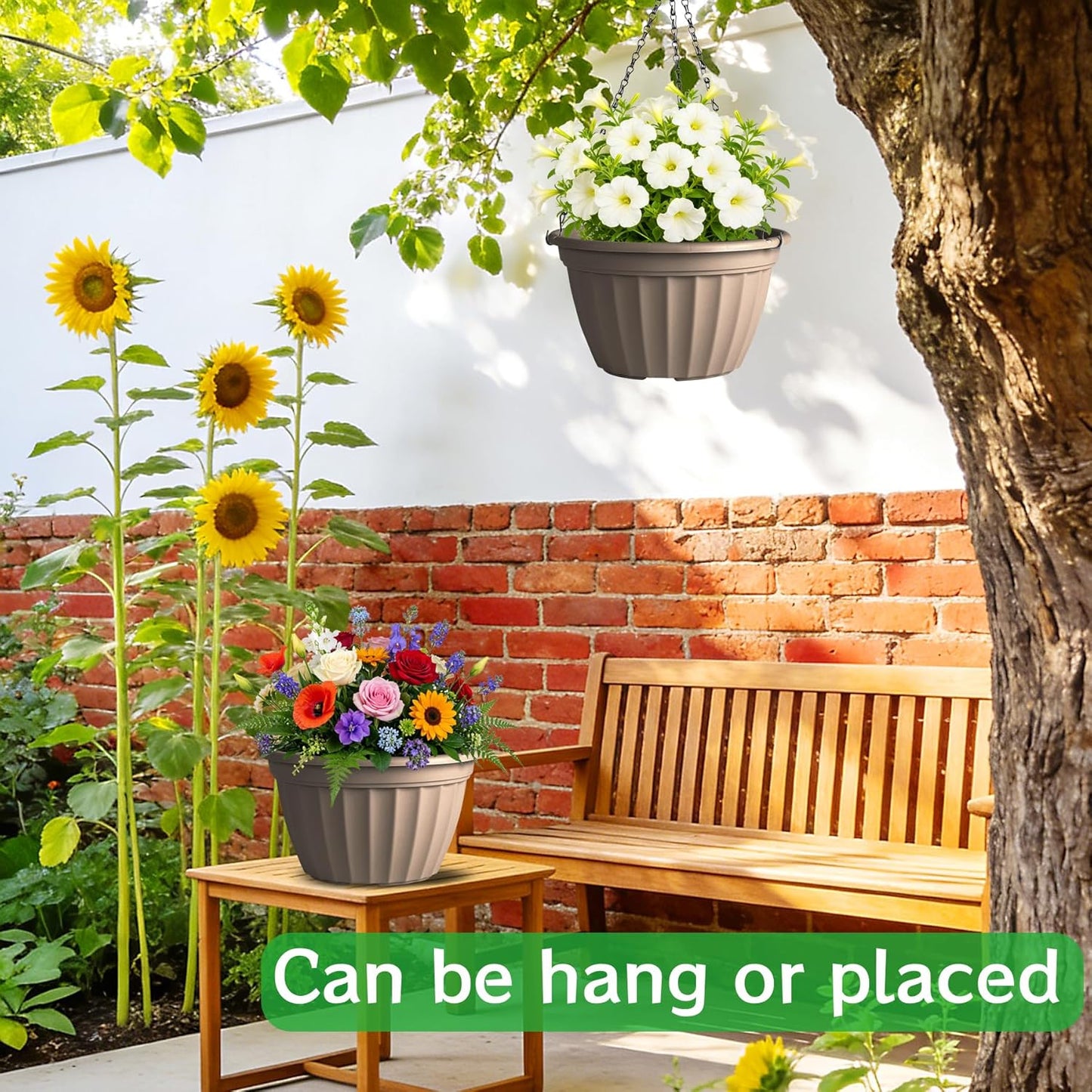FGstyle Hanging Planters 10 Inch, 4 Pcs Self Watering Pots for Indoor Plants,Plastic Hanging Basket with Soil Elevator and 20" Chain for Home Garden Porch Balcony Patio Decor(Black)
