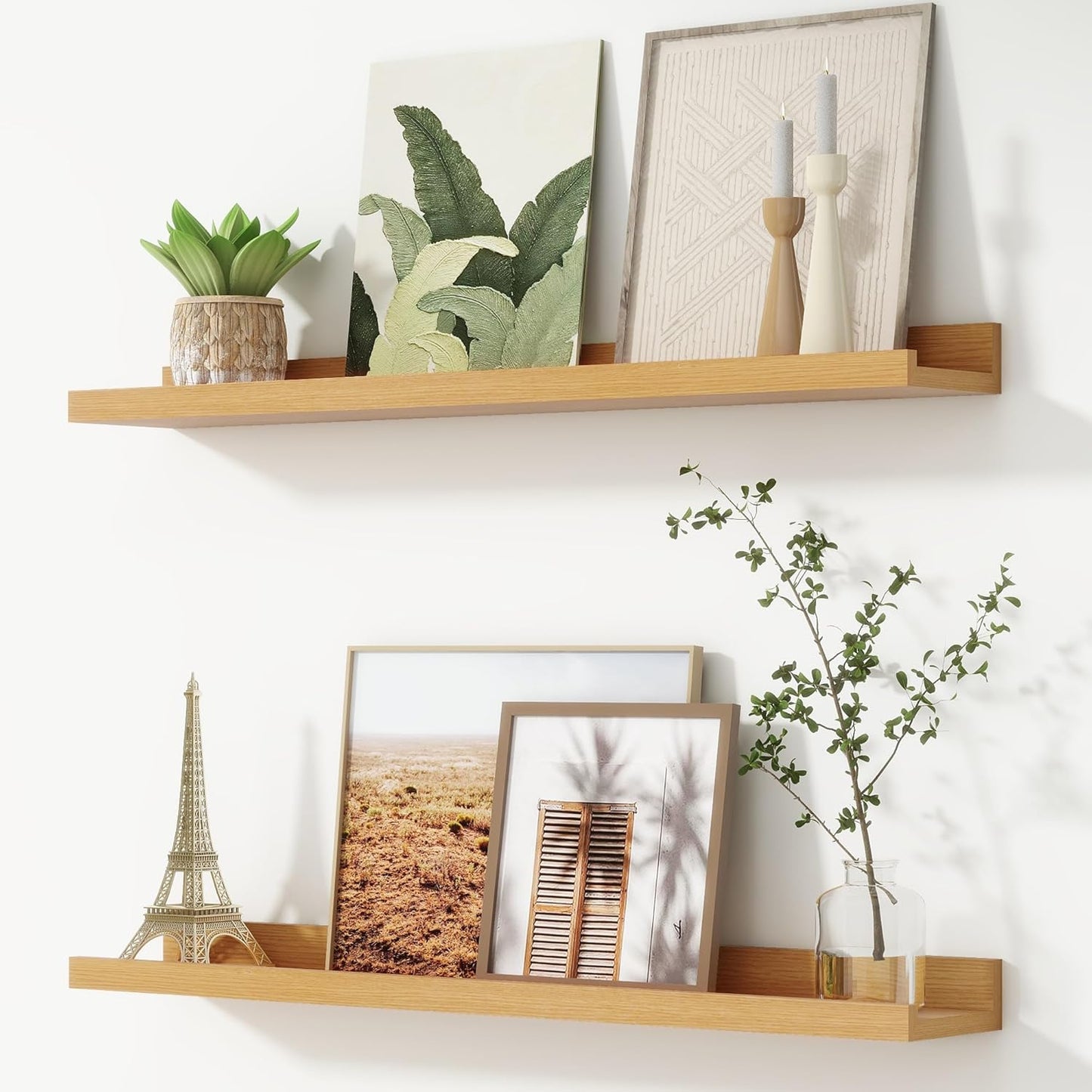 FLYJOE Picture Ledge Shelf, Floating Shelves Set of 2, 48 Inches Long Large Nursery Book Shelves for Toys Storage, Kids Bookshelf Wall Mounted for Living Room Bedroom Decor Books Photo Frames, Walnut