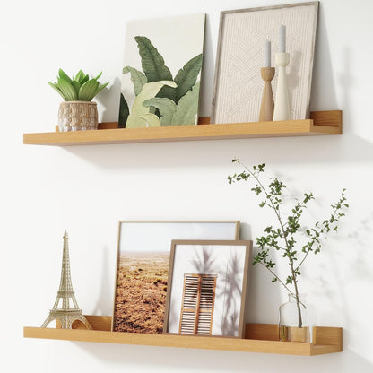 FLYJOE Picture Ledge Shelf, Floating Shelves Set of 2, 48 Inches Long Large Nursery Book Shelves for Toys Storage, Kids Bookshelf Wall Mounted for Living Room Bedroom Decor Books Photo Frames, Walnut