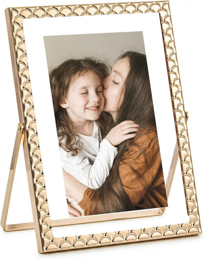RICHFOCUS Gold 5x7 Floating Picture Frame for Photo 4x6 3.5x5 | 5 x 7 Metal Picture Frames with Double Glass for Tabletop|Modern Photo Frames Wedding|Home Decor