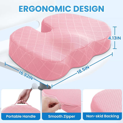 TushGuard Seat Cushion - Memory Foam Cushion for Office Chair, Car Seat, Airplane, Bleacher - Sciatica & Hip & Coccyx Pain Relief Desk Chair Cushion for Long Sitting Office Workers, Car Drivers