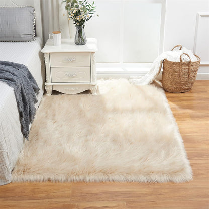 EasyJoy Ultra Soft Fluffy/Fuzzy Shaggy Area Rug Faux Fur Chair Cover Seat Pad for Bedroom Floor Sofa Living Room (2 x 6 ft Sheepskin, Beige)