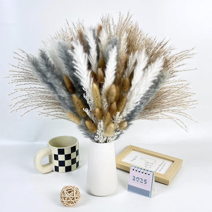 Natural Dried Flower Bouquet - 17" Boho Style Mixed Pampas Grass Ideal for Home Decor, Wedding Decor, Bridal Bouquets, Floral Arrangement, Event Centerpieces, Table Decor