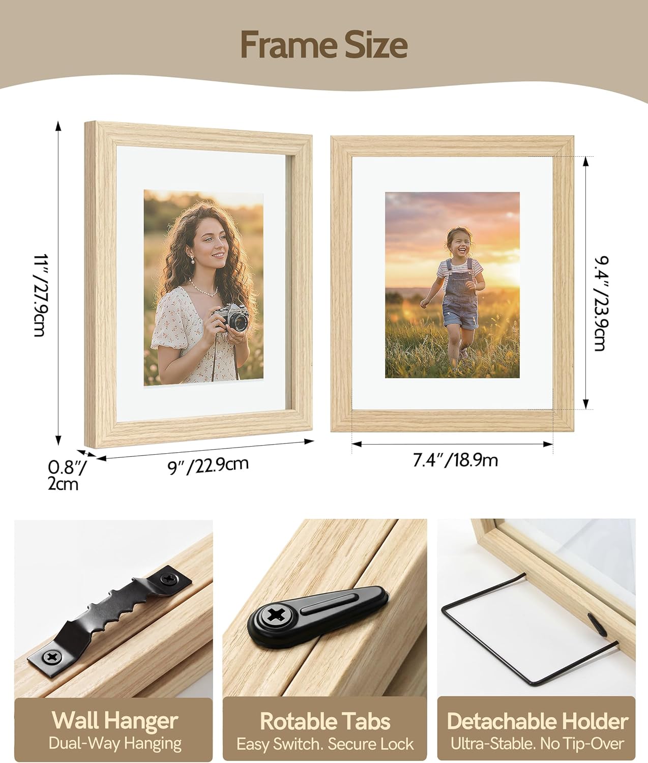 Sonefreiy Floating Picture Frames 8x10 Set of 2, Wooden Photo Frame Double Glass Pressed Flower Frames 5x7 Wall and Tabletop Display Mothers Day Gift for Family Friends Wedding