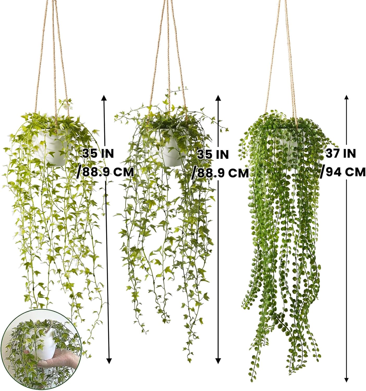 3 Packs Fake Hanging Plants with Black Pots, 20" Artificial Hanging Plants for Wall Decor, Fake Fern Plants Mandala Vine for Home Bathroom Bedroom Kitchen Office Room Decor