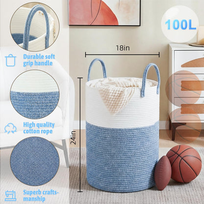Artfeel Laundry Basket,Woven Cotton Rope Laundry Hamper,60L for Decor Storage of Dirty Clothes,Toys and Blankets in Bathroom,Baby Room and Living Room