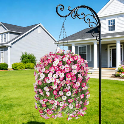 INXUGAO Artificial Flowers with Hanging Basket, Outdoor Faux Plants Silk Morning Glory Vines, Fake Green Arrangement for Garden Patio Spring Summer Decor(4pcs,Darkorchid)