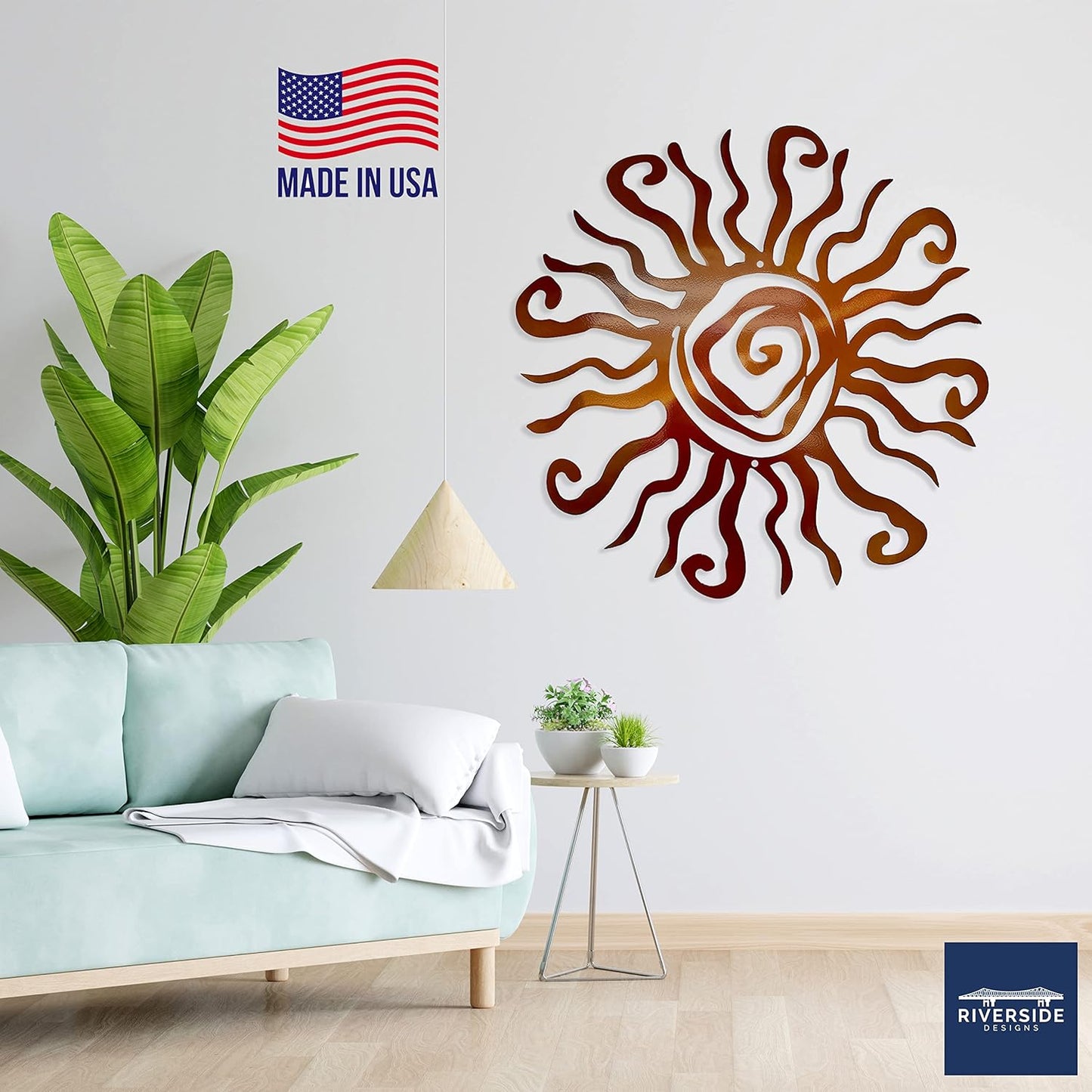 Riverside Designs Wacky Sun Metal Wall Art Indoor/Outdoor Decor - 24" Teal Rust Proof Wall Sculpture - Made in USA - Ideal for Bedroom, Garden, Home, Patio and Farmhouse