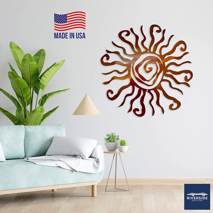 Riverside Designs Wacky Sun Metal Wall Art Indoor/Outdoor Decor - 24" Teal Rust Proof Wall Sculpture - Made in USA - Ideal for Bedroom, Garden, Home, Patio and Farmhouse