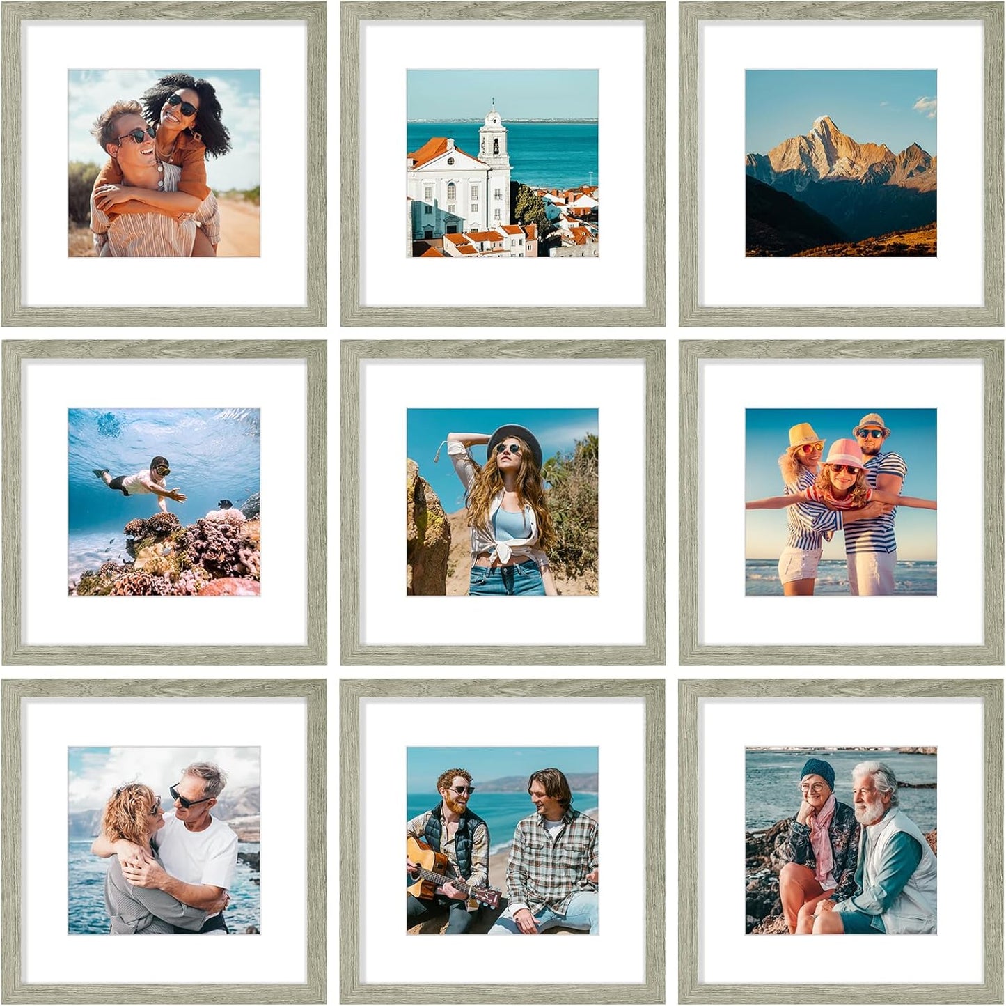 Vittanly 8x10 Picture Frames Set of 9, Shatter Resistant Plexiglass, Display 5x7 Pictures with Mat or 8x10 without Mat, Photo Frames for Wall or Tabletop, Engineered Wood, Black - Colors B