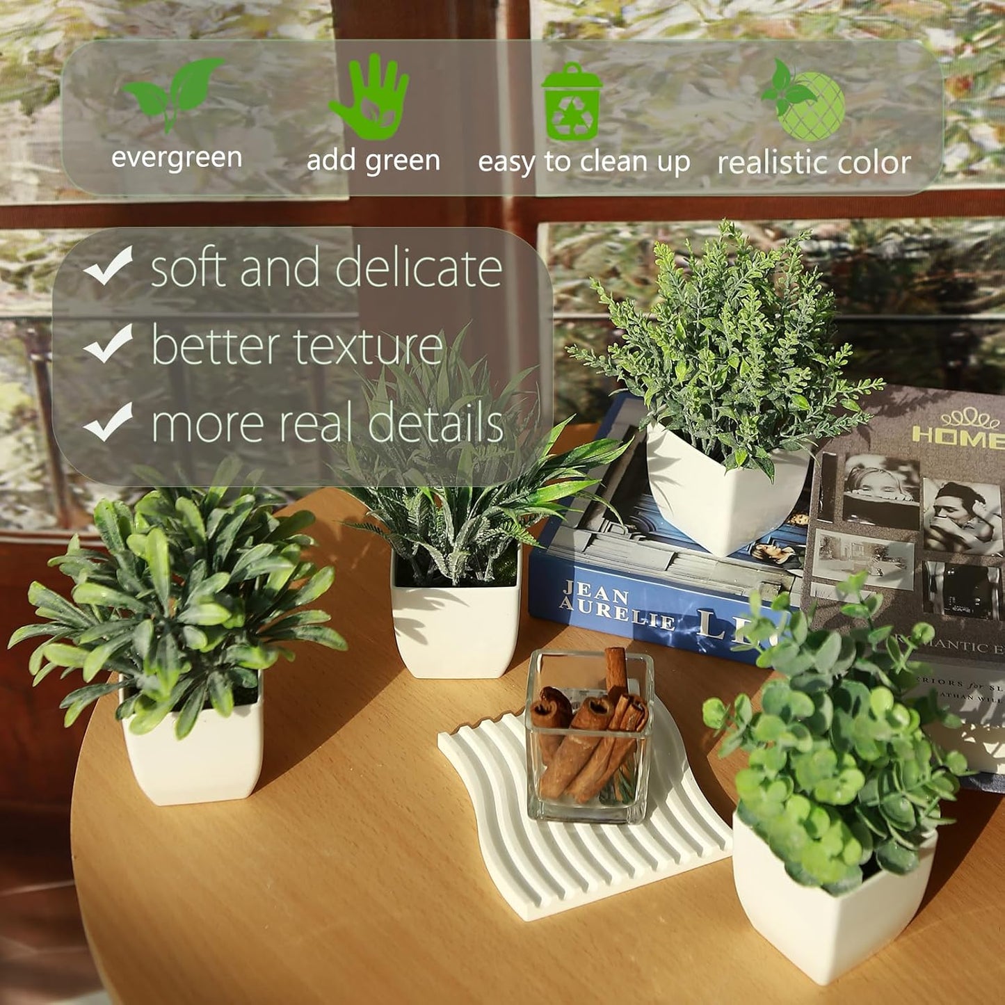 GREENTIME 4 Pack Fake Plants in Black Pot Mini Artificial Eucalyptus Potted Plant Small Faux Grass Greenery Potted for Indoor Home Office Farmhouse Bathroom Table Decoration