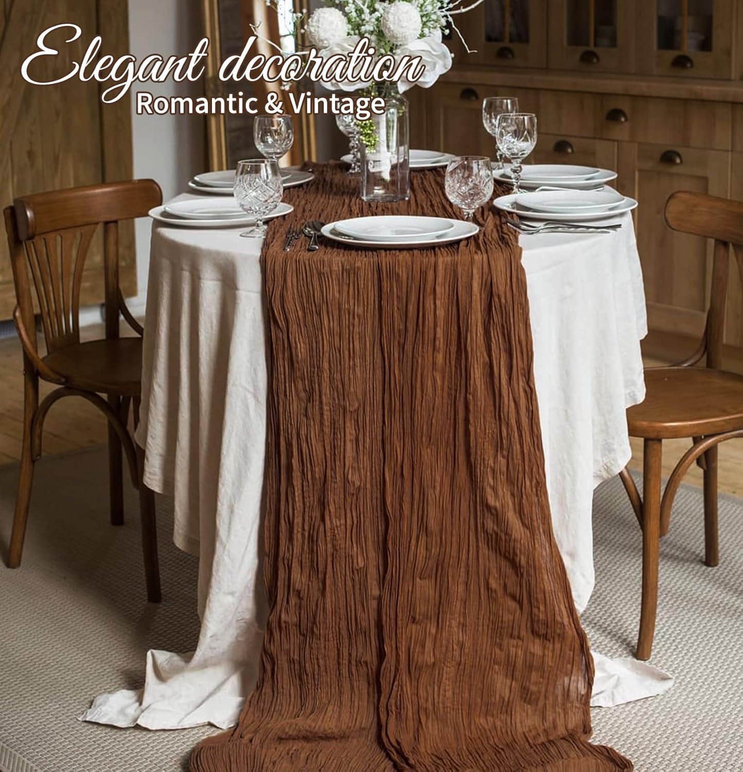 10 Pack Beige Cheesecloth Table Runner 17x108 Inch Boho Gauze Cheese Cloth Table Runners for Wedding Party Baby Shower Birthday Home Decor