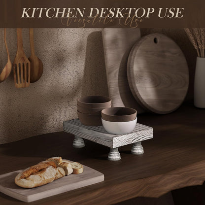 EOSAHR Farmhouse Riser for Room Decor : Decorative Pedestal Stand For Display Your Home Decorations and Uniquely Soap Stand - Rustic Bathroom Counter Tray and Kitchen Decor (Natural Wood)