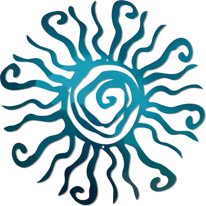 Riverside Designs Wacky Sun Metal Wall Art Indoor/Outdoor Decor - 24" Teal Rust Proof Wall Sculpture - Made in USA - Ideal for Bedroom, Garden, Home, Patio and Farmhouse