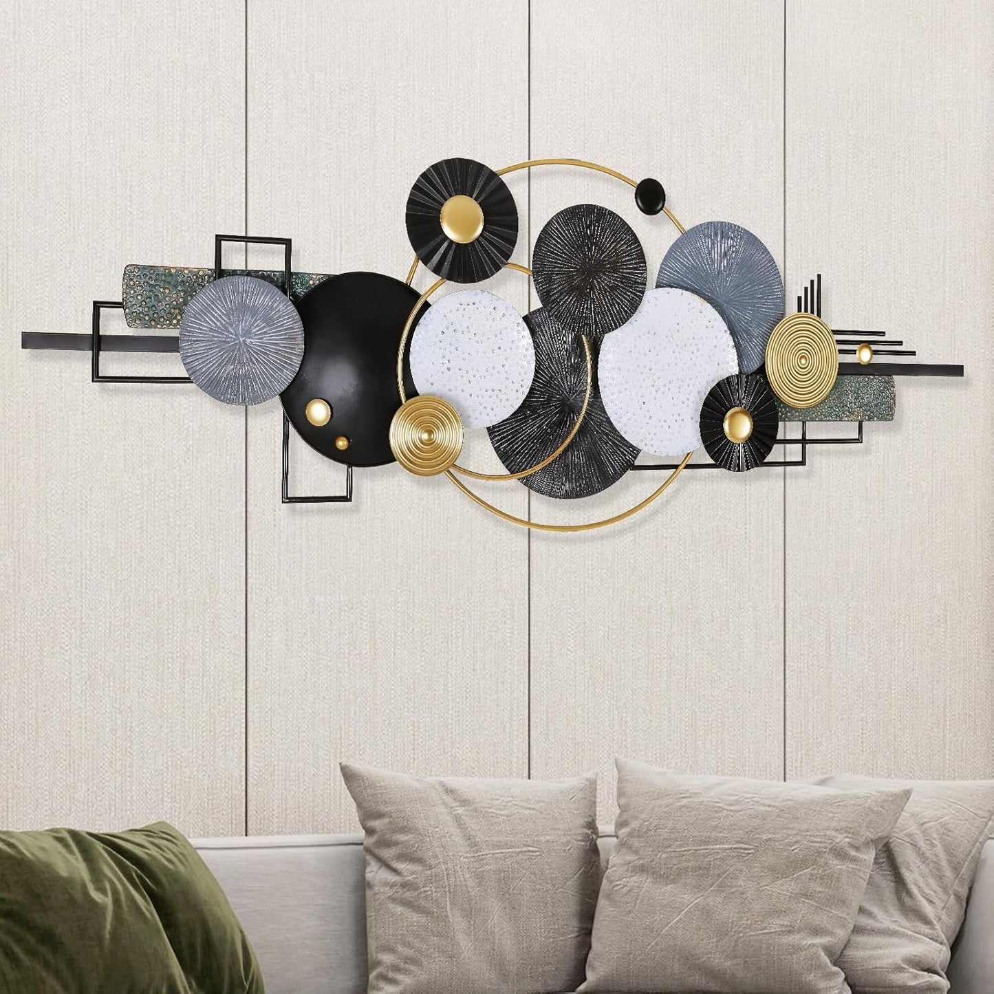 Lucky Monet Large Wall Decor for Living Room, Modern Metal Wall Art, 3D Textured Geometric Wall Sculpture 59"x24" Wall Hanging Decoration for Dinning Room Bedroom Entryway