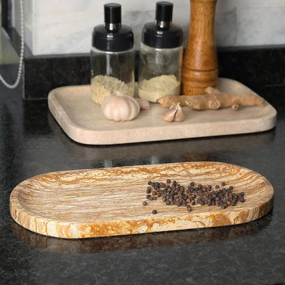 Koville Italian Travertine Tray, 12"x6" Vanity Decorative Marble Tray for Countertop, Catchall Tray for Perfume, Candles, Jewelry Dish Tray
