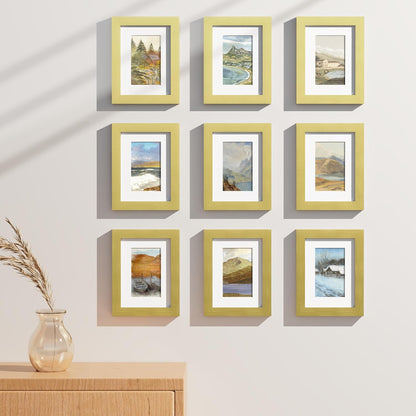 Vittanly 8x10 Picture Frames Set of 9, Shatter Resistant Plexiglass, Display 5x7 Pictures with Mat or 8x10 without Mat, Photo Frames for Wall or Tabletop, Engineered Wood, Black - Colors A