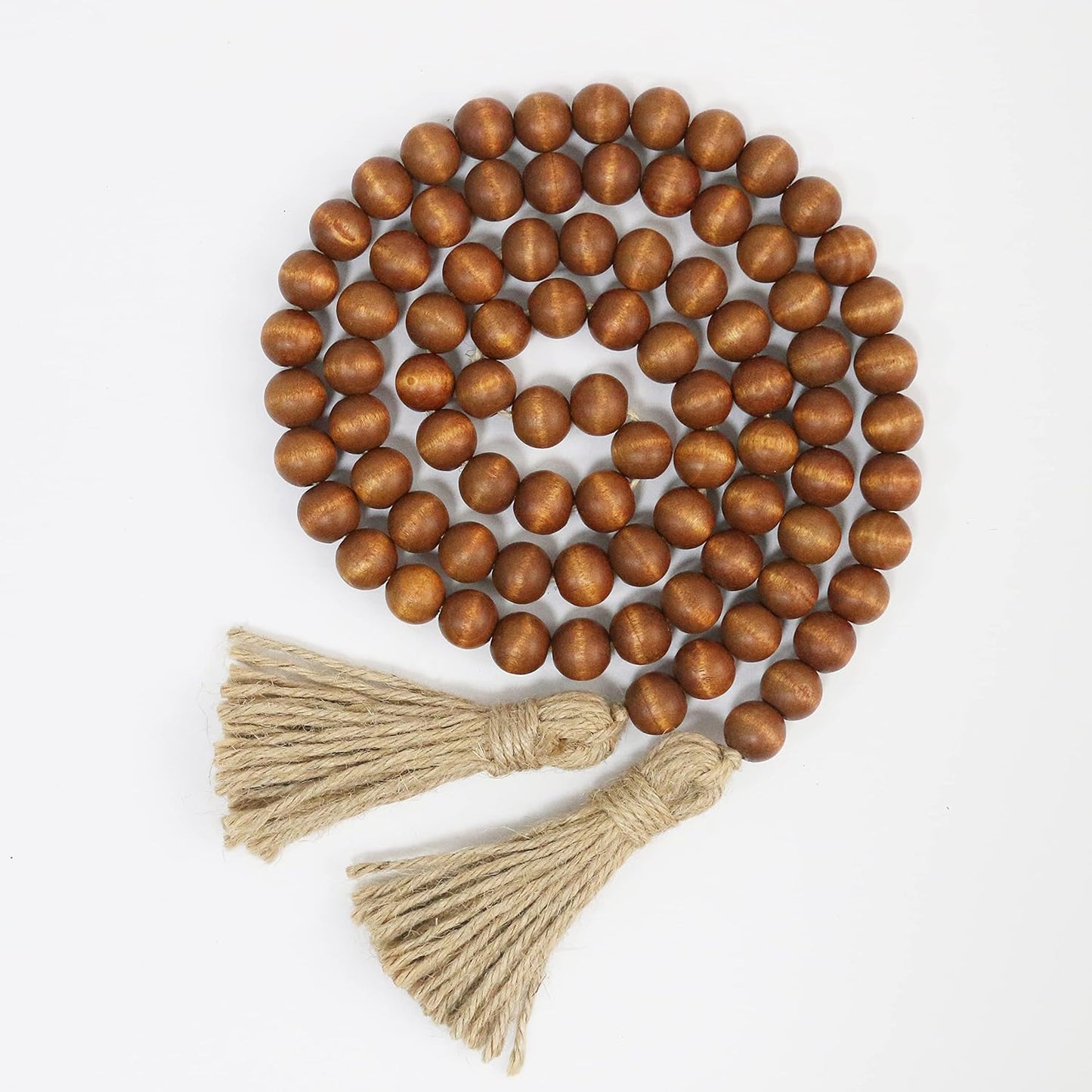 58in Wood Bead Garland with Tassels, Farmhouse Rustic Country Decor Prayer Boho Wall Hanging Decoration (Nature)