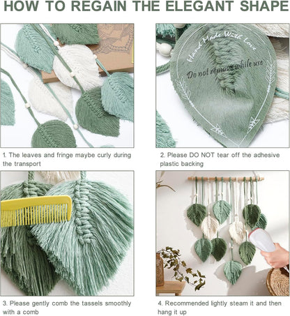 Artilady Macrame Wall Hanging -Handmade Sage Green Leaf Wall Tapestry,Boho Decorations for Bedroom Living Room Bathroom,Earthy Room Decor,Wedding Birthday for Women Girls