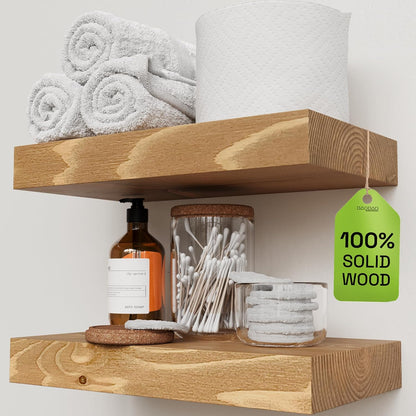 BAOBAB WORKSHOP Wood Floating Shelves for Wall Mounted, 16 inch Walnut Floating Shelf for Bathroom, Solid Wooden Wall Shelves for Kitchen Bedroom Farmhouse, Walnut Finish, 16 x 6.7, Set of 2