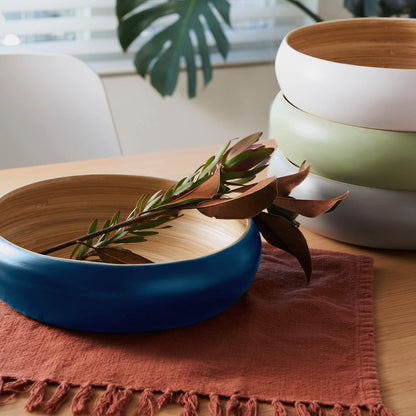Fruit Bowl for Kitchen Counter – Handmade Spun Bamboo, Large 11.75" Fruit Basket, Eco-Friendly Decorative Serving Bowl for Home Decor, Produce Storage & Centerpiece (Gray)