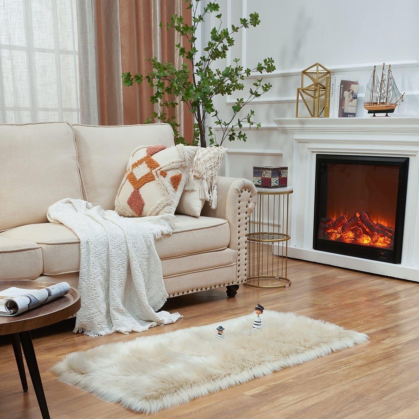 EasyJoy Ultra Soft Fluffy/Fuzzy Shaggy Area Rug Faux Fur Chair Cover Seat Pad for Bedroom Floor Sofa Living Room (2 x 6 ft Sheepskin, Beige)