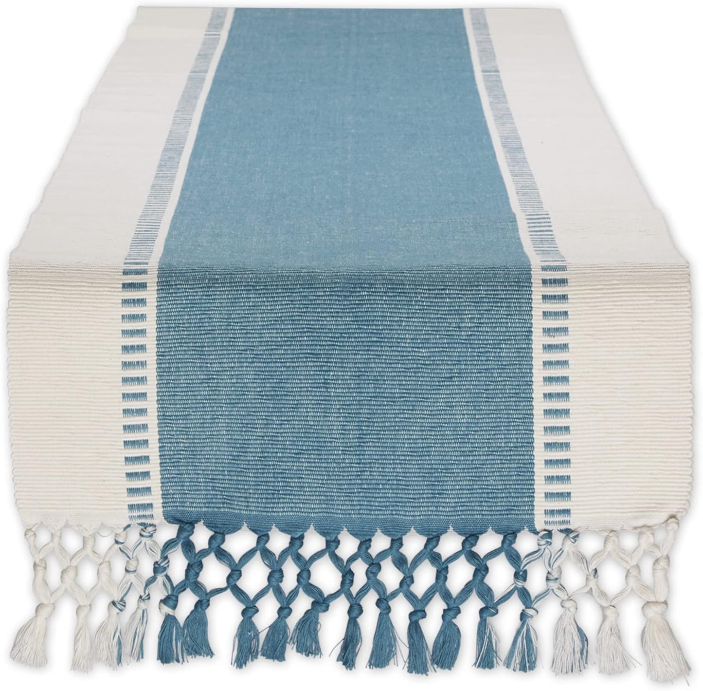 DII Dobby Stripe Woven Table Runner, 13x72-inch, French Blue