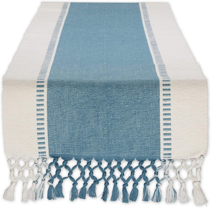 DII Dobby Stripe Woven Table Runner, 13x72-inch, French Blue