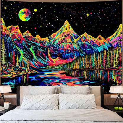 Zussun Black and White Tapestry Starry Night Mountain Tapestries for Bedroom Aesthetic Moon and Stars Tapastry's Wall Hanging Dark Nature Forest Wall Tapestry for Living Room Dorm (48'' × 36'')