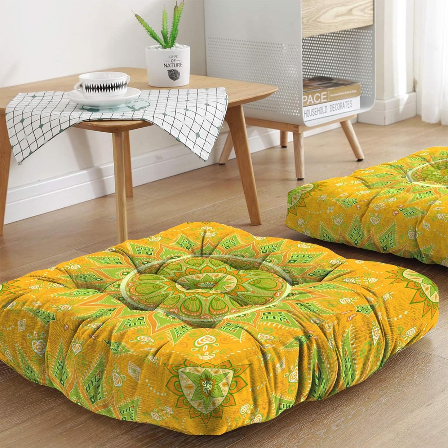 Mandala Meditation Cushion, Boho Meditation Mat, Meditation Pillows for Sitting on Floor, Cushions for Sitting in Home and Outdoor, Square Floor Pillow Cushion Seating for Yoga Accessories 22'' X 22''