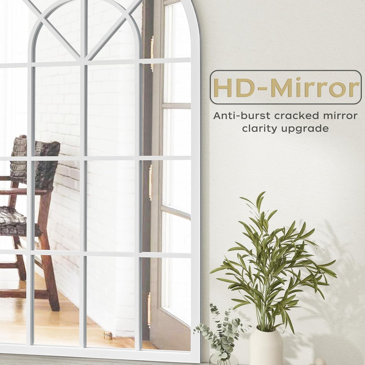 Dewfig 65"x 22" Arched Window pane Full Length Mirror, Wall Mirror, Floor Standing Mirrors, Farmhouse Long Full Body Mirrors Wall Mounted for Living Room, Bedroom, Entryway, Fireplace, Black