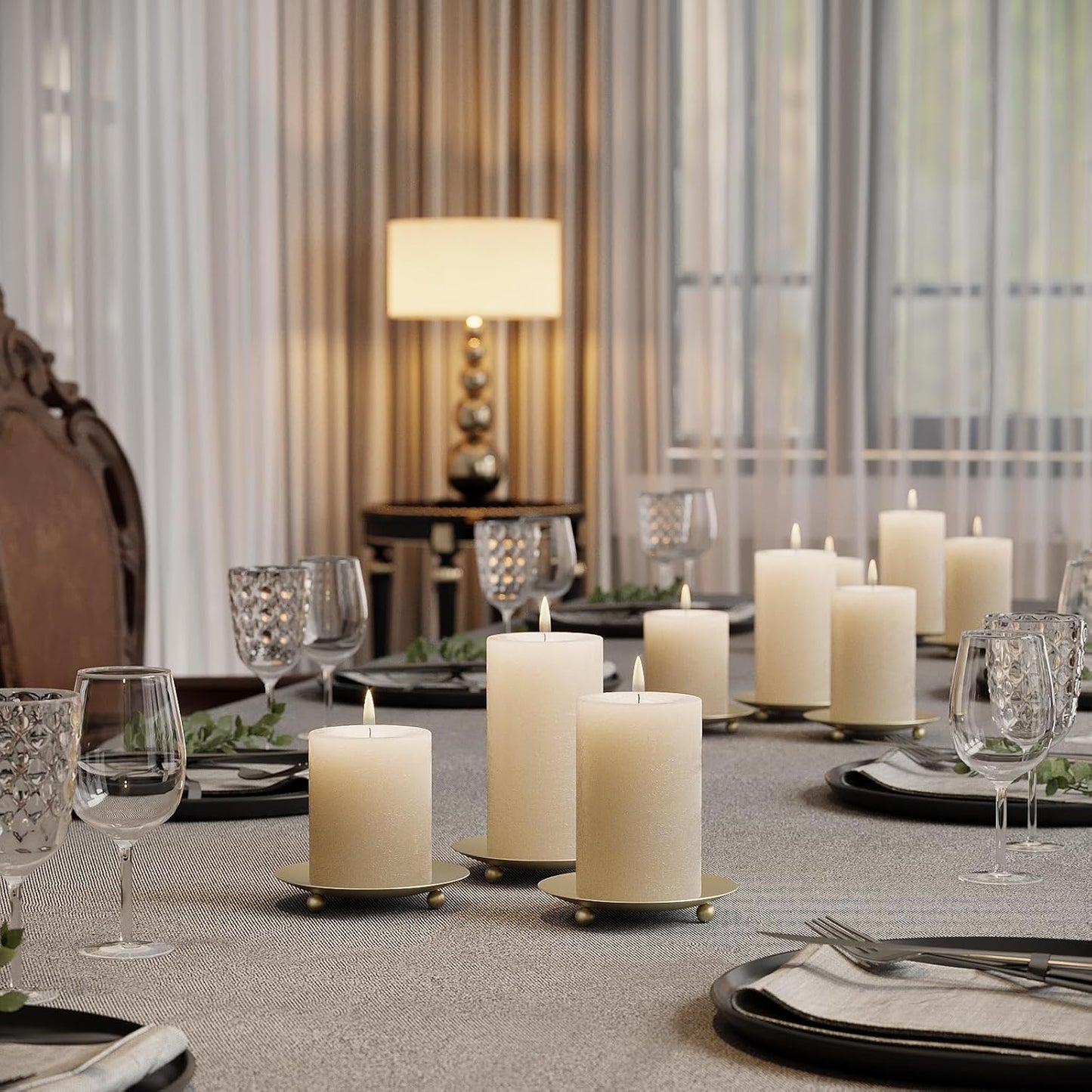 Black Candle Holders for Pillar Candles, Set of 2 Premium Metal Candle Plates Candle Stand for LED or Wax Candles, Decorative Pillar Candle Holder Dish for Table Centerpiece