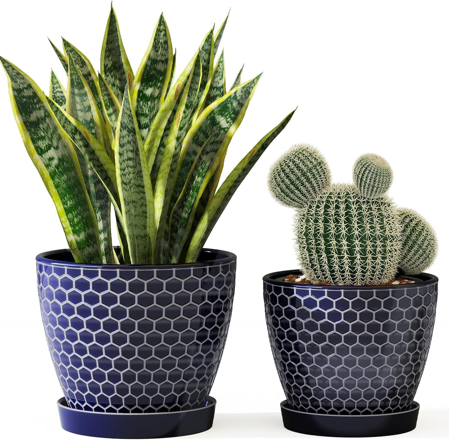 Docrin 3-Pack Ceramic Planters Set - 6.5"+5.3"+4" Dual-Tone Flower Pots with Drainage Holes, Modern Indoor Outdoor Planters for Succulents/Herbs/Large Plants, Home Office (Brownish Black & White)