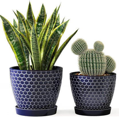 Docrin 3-Pack Ceramic Planters Set - 6.5"+5.3"+4" Dual-Tone Flower Pots with Drainage Holes, Modern Indoor Outdoor Planters for Succulents/Herbs/Large Plants, Home Office (Brownish Black & White)