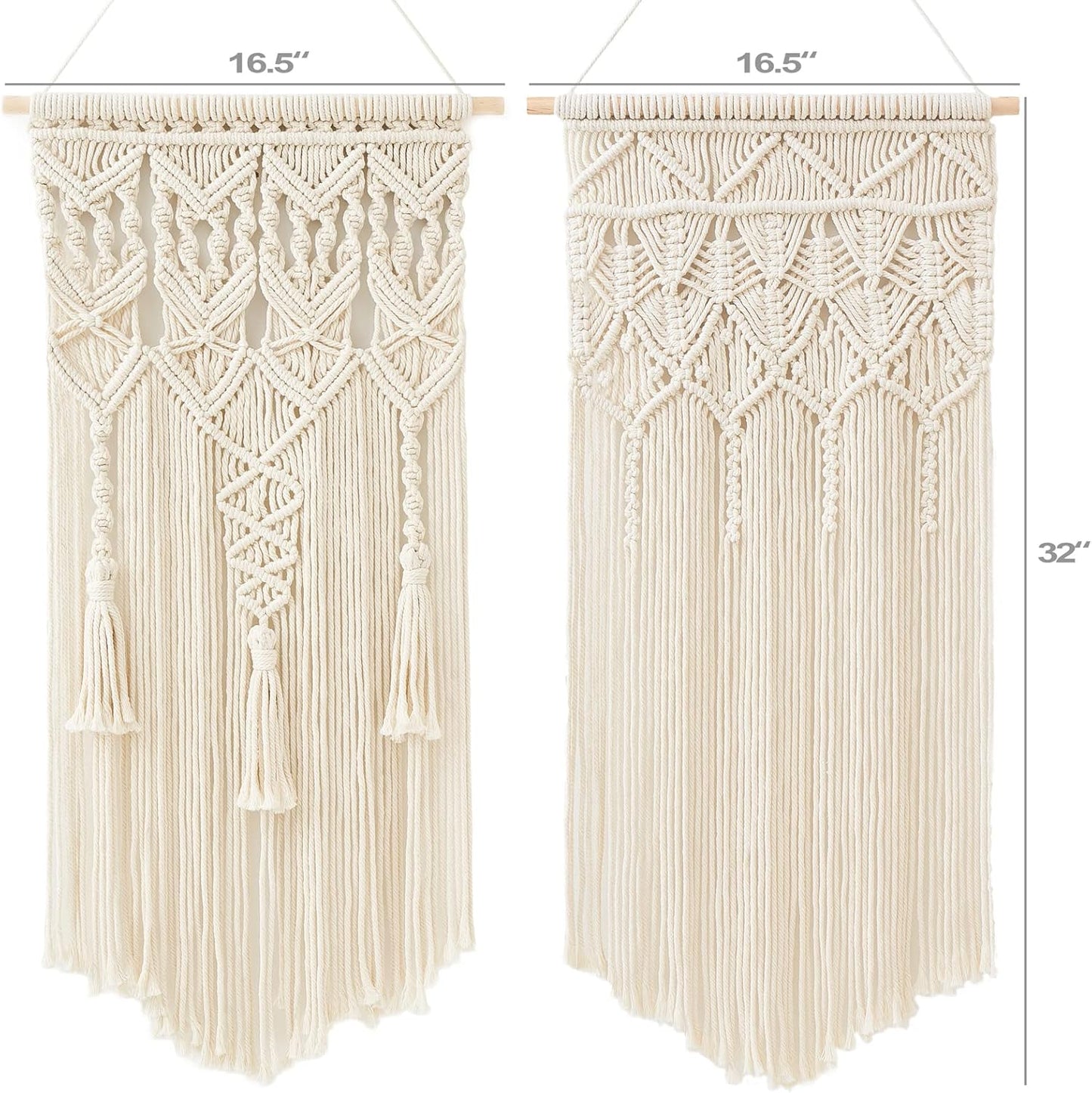 Mkono 2 Pcs Macrame Woven Wall Hanging Boho Chic Geometric Art Decor - Beautiful Bedroom Nursery Apartment Home Decoration, Gift for Girls Adults Birthday Christmas, 28" L x 13" W